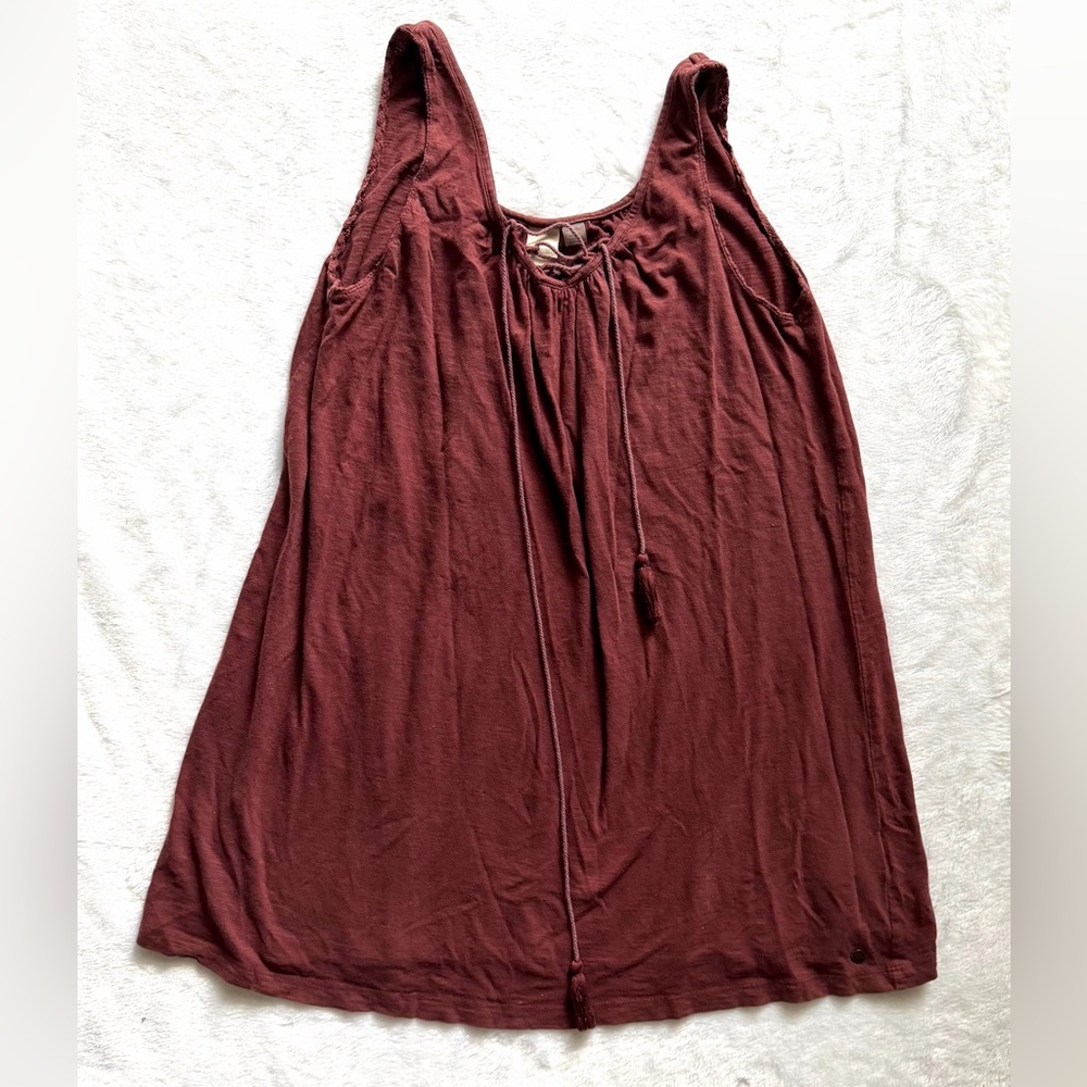Roxy Tunic Sleeveless Tassel Burgundy Mini Cotton Dress XS